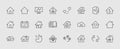 Set of house vector line icons. Contains symbols of the conclusion of the contract, heart, a drop of water, fire, money