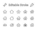 Set of house vector line icons. Contains symbols of the conclusion of the contract, heart, a drop of water, fire, money