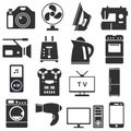 Set of household appliances and electronics silhouette icons Royalty Free Stock Photo