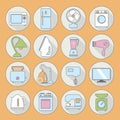 Set of household appliances flat icons on colorful round web but Royalty Free Stock Photo