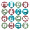 Set of household appliances flat icons on colorful round web but Royalty Free Stock Photo