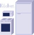 Set of household appliances. Kitchen. Refrigerator, stove and microwave. Blue design, lettering. Objects for the design of the Royalty Free Stock Photo