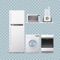 Set household appliances for kitchen. transparent background, realistic vector illustration. Royalty Free Stock Photo