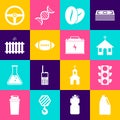 Set Household chemicals bottle, Traffic light, Church building, Coffee beans, American Football ball and Heating