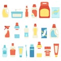 Set of household chemicals and cosmetics, objeÃÂts on white background, vector illustration, bottles and tubes