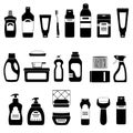 Set of household chemicals and cosmetics, silhouettes on white background, vector illustration, bottles and tubes