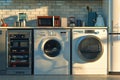 Modern Laundry Room with Washer, Dryer, Refrigerator, and Kitchen Appliances Royalty Free Stock Photo