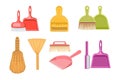 Set of Household Plastic Tools Scoops, Dustpans and Brooms Isolated on White Background. Brushes for Cleanup Icons