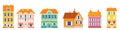 Set houses cottage home front view, colorful real estate. Cartoon urban buildings, vector illustration Royalty Free Stock Photo