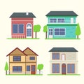 set Houses exterior vector illustration front view with roof Modern. Royalty Free Stock Photo