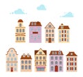 Set Houses icon. Old street european town. Urban landscape. retro home cartoon.