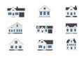 Set of houses. Urban and suburban, cottage, town house. Exterior, front view. Isolated vector illustration Royalty Free Stock Photo