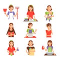 Set of housewife icon in flat style