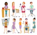 Set of housewifes homemaker woman vector illustration.