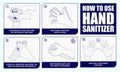 Set of How to use hand sanitizer properly in monochrome mode, step by step How to use hand sanitizer correctly for prevent virus