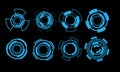 Set of HUD circle modern user interface elements design technology cyber blue on black futuristic vector Royalty Free Stock Photo