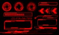 Set of HUD circle modern user interface elements design technology cyber red on black futuristic vector Royalty Free Stock Photo