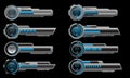 Set of HUD modern loading progress bars user interface elements design technology cyber blue grey metallic futuristic vector