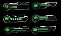 Set of HUD modern loading progress bars user interface elements design technology cyber green silver on black futuristic vector