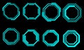 Set of HUD octagon modern user interface elements design technology cyber blue on black futuristic vector Royalty Free Stock Photo