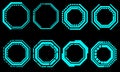 Set of HUD octagon modern user interface elements design technology cyber blue on black futuristic vector Royalty Free Stock Photo