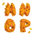 Set of huge autumn alphabet letters: M, N, O, P