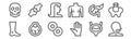 Set of 12 human body icons. outline thin line icons such as larynx, hand, eyeball, pancreas, hair, knee
