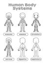 Set of Human Body Systems for Little Children. Worksheet for Anatomy and Biology lesson. Education for Kids. Image For Printing. Royalty Free Stock Photo