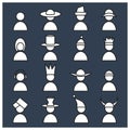 Set of human with differents headdress icons. Isolated on stylish colored background