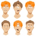 Set of human faces. Man facial expressions. Funny cartoon heads