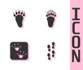 Set Human footprints shoes, Bear paw, Frog and icon. Vector Royalty Free Stock Photo