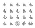 Set of human gray icon. Men with different navigation and more.