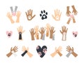 Set Human Hands And Pet Paws Love Illustrations. International Homeless Animals Day. World Pets Day Decorative Elements