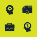 Set Human head with gear inside, Business planning mind, Briefcase and Certificate template icon. Vector Royalty Free Stock Photo