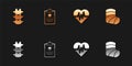 Set Human spine, Clinical record, Heart rate and Gypsum icon. Vector