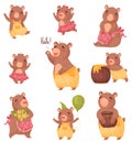 Set of humanized bears. Vector illustration on white background.