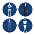 Set of humanoid robot ans businessman