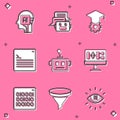 Set Humanoid robot, Chat, Graduation cap, Web developer programming code, Artificial intelligence, Algorithm, Binary and Royalty Free Stock Photo