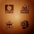 Set Humanoid robot, Robot, Mars rover and Error in on wooden background. Vector