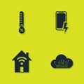Set Humidity, Internet of things, Smart home with wi-fi and Mobile charging battery icon. Vector Royalty Free Stock Photo