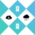 Set Humidity, Mobile with wi-fi wireless, charging battery and Internet of things icon. Vector Royalty Free Stock Photo