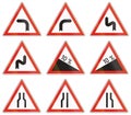 Set of Hungarian warning road signs