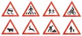 Set of Hungarian warning road signs