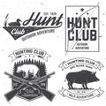 Set of Hunting club badge. Vector. Concept for shirt, print, stamp. Vintage typography design with hunting gun, boar Royalty Free Stock Photo