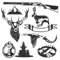 Set of hunting elements for creating your own badges, logos, labels, posters etc. Isolated on white