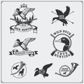 Set of hunting labels and emblems with wild duck.