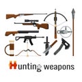 Set of hunting weapons, firearms and knives