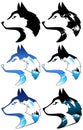 Set of Husky or Wolf Silhouettes and Landscapes