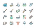 Set of Hygiene Flat Color Line Icons. Bathtub, Tampon, Toilet Plunger and more Royalty Free Stock Photo