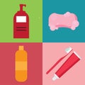 Set of hygiene items in flat style